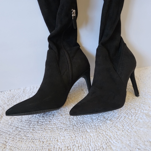 BD black overknee boot suede-feeling elastic size 6.5 Preowned excellent - Picture 2 of 13